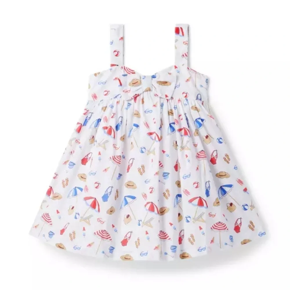 Janie and Jack Youth Girls White Sunshine Sundress with Beach Icons 4th of July